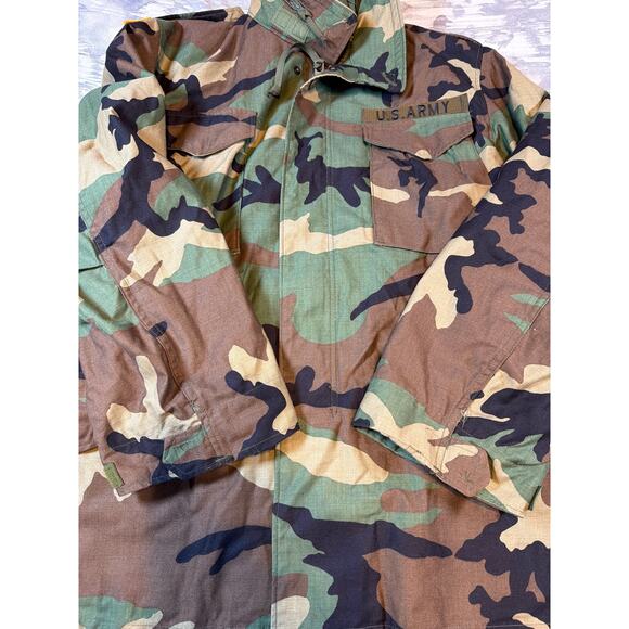 US ARMY Cold Weather Field Jacket Coat Woodland Camouflage Medium Long Y2K Gift - Picture 9 of 16